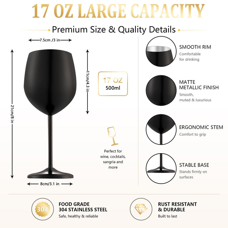 Unbreakable Stainless Steel Wine Glasses Set of 4 (2 Count)