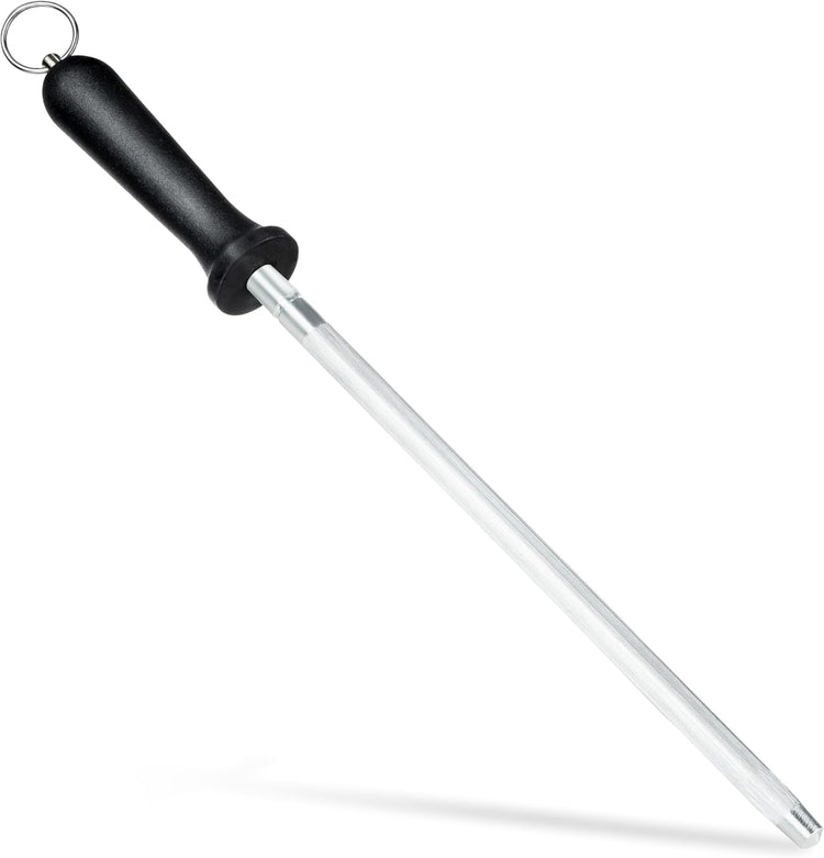 Knife Sharpener Rod, Kitchen Knives Sharpener Carbon Steel Professional Knife Sharpening Steel, Honing Rod with Hanging Holes (13 inches)