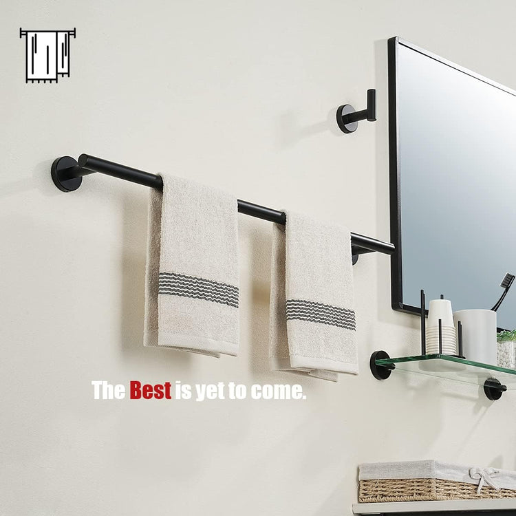 JQK Black Towel Bar, 24 Inch 304 Stainless Steel Thicken 0.8mm Towel Rack Bathroom, Towel Holder Matte Black Wall Mount, Total Length 27 Inch 2 Pack, TB110L24-PB-P2