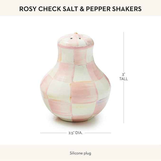 MACKENZIE-CHILDS Enamel Salt and Pepper Shakers, Kitchen Table Accessories, Pink-and-White Rosy Check
