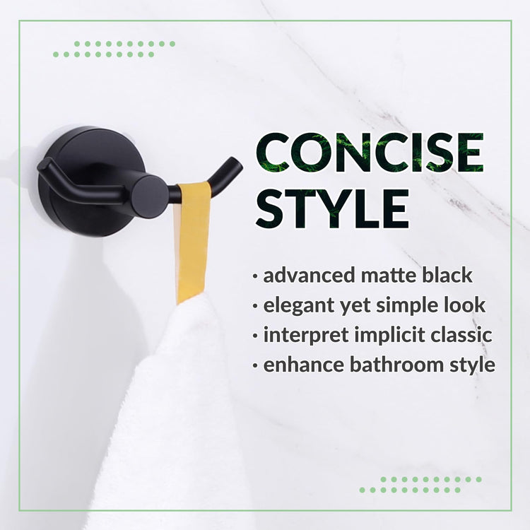 Matte Black Double Towel Hook for Bathroom