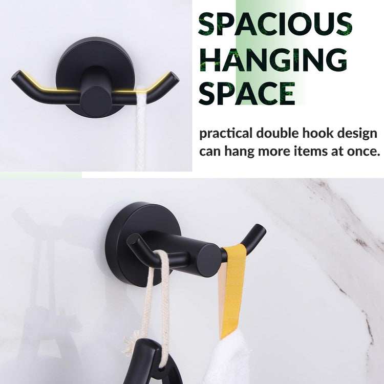 Matte Black Double Towel Hook for Bathroom