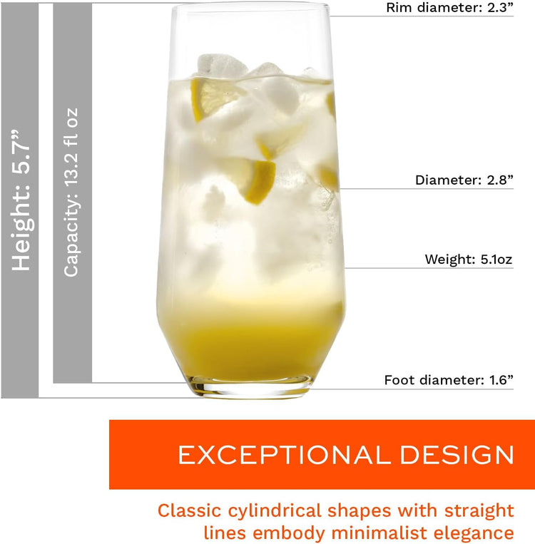 Stölzle Lausitz Crystal Highball Glasses Set of 6 (Revolution). Dishwasher Safe High Ball Glass (13.25 fl oz). Durable Tall Drinking Glasses Set of 6 - Genuine Stölzle Glassware
