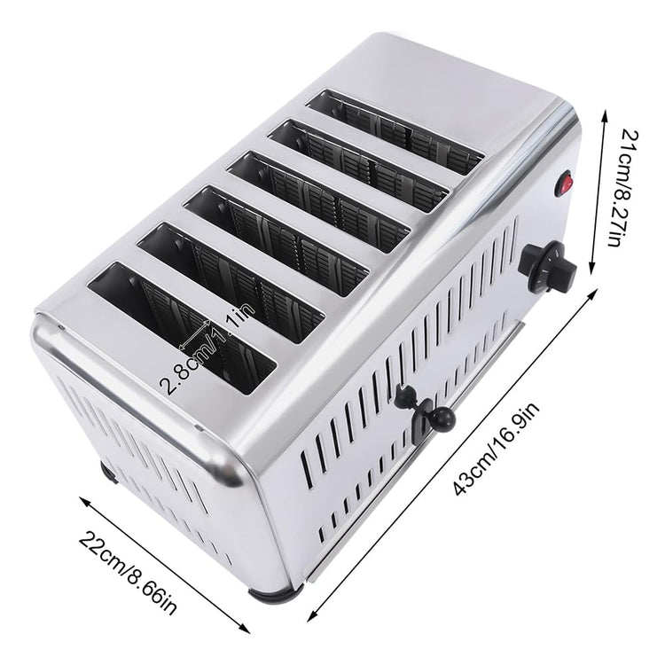 Commercial Toaster 6 Slices Stainless Steel Pop