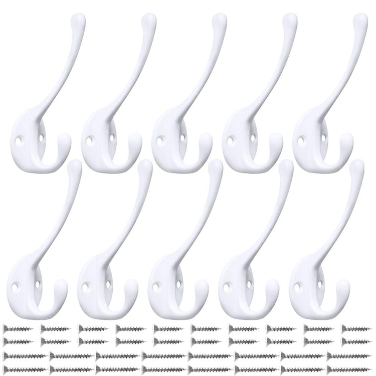 10 Pack Heavy Duty Dual Coat Hooks Wall Mounted with 20 Screws Retro Double Hooks Utility Black Hooks for Coat (10 Count)