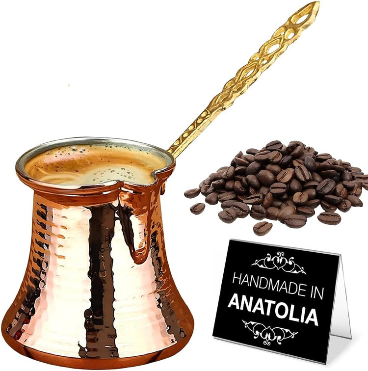 Hakan Turkish Coffee Pot | Stove Top Water Boiler, Coffee Maker, Butter, Chocolate & Milk Warmer | Even and Quick Heat with Handcrafted Copper Material | Coffee Gifts Idea, 13.2 Oz (390 cc)