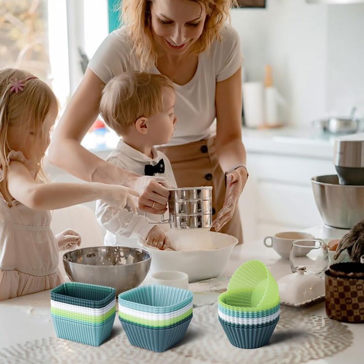 Silicone Muffin Cups Baking Cupcake Liners Square Non-stick Cake Molds Bento Lunch Box Dividers