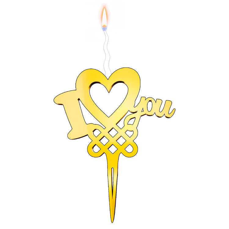 I Love You Reusable Gold Romantic Cake Candle