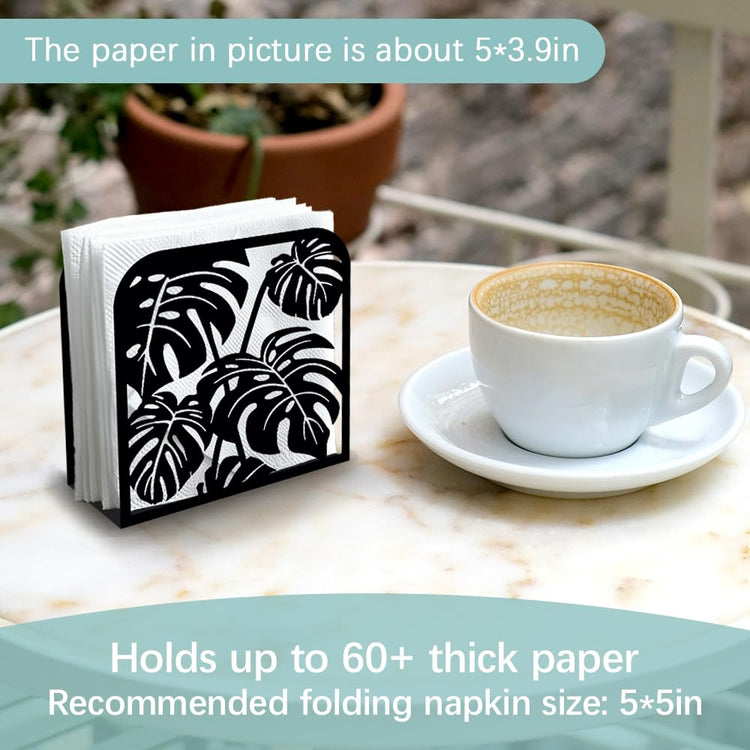 Monstera Leaf Decorative Black Metal Napkin Holder for Table
