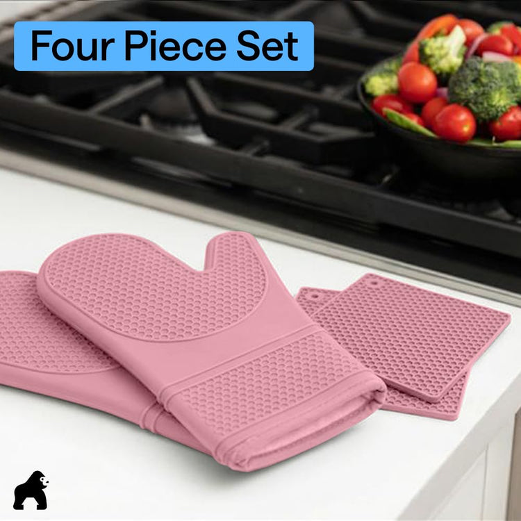 BPA Free Soft Silicone Oven Mitts and Pot Holders Sets of 4 (4 Count)