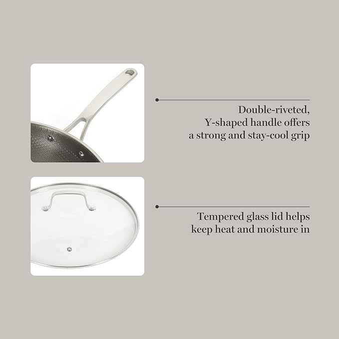 Martha Stewart Badgley Hybrid Nonstick 12 Inch TriPly Stainless Steel Large Fry Pan With Lid & Stay Cool Handle - Laser Etched Non-Toxic Perfect Sear Nonstick Skillet - Dishwasher and Induction Safe