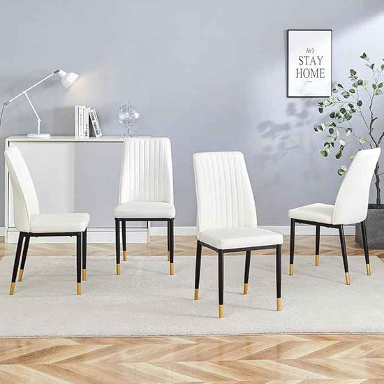 Modern Dining Chairs Set - 8 White PU Leather Armless Chairs with Metal Legs for Dinner Room, Office, Waiting Room