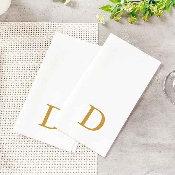 Luxenap 15.8 X 7.9 Inch Linen-Feel Guest Towels, 2000 Lettered Hand Towels - Gold Letter 'D', Sans Serif Font, White Paper Dinner Napkins, airlaid, For Restrooms And Tables - Restaurantware