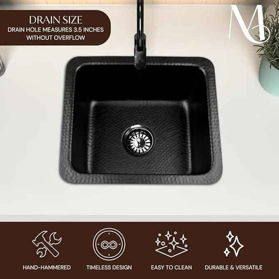 Monarch Abode Kitchen & Bar Sink – 17-inch Highball Dual Mount Drop in Kitchen Sink, Hand Hammered Matte Black Aluminum Sinks, Drop in Bar Sinks or Undermount, Deep Single Rectangular Bowl