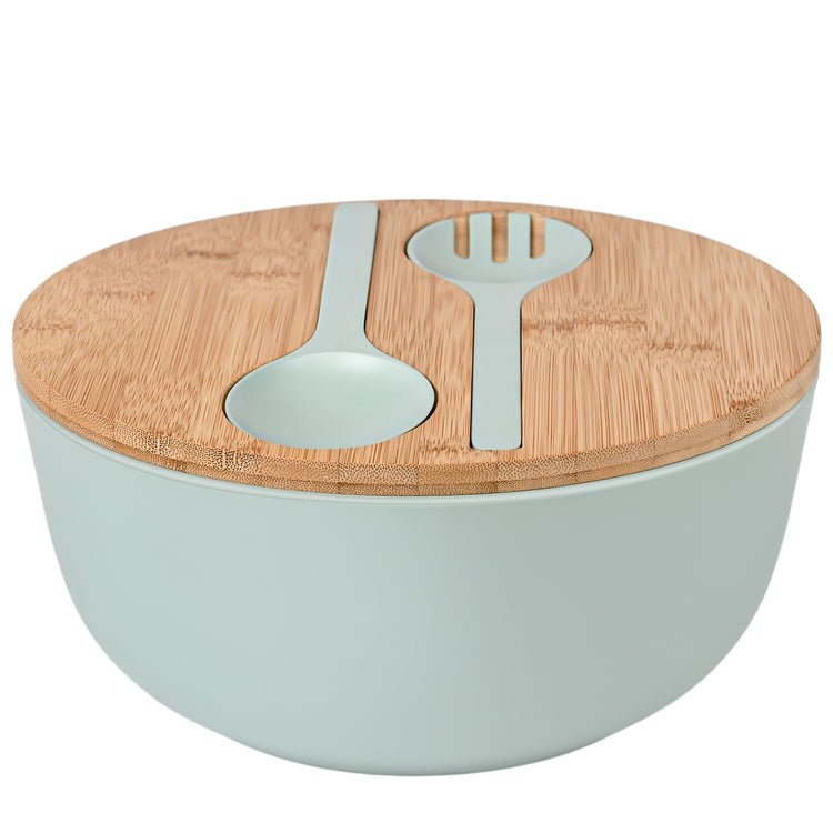 Bamboo Fiber Salad Bowl with Servers Set Large 9.8inches Nature Bamboo Mixing Bowl with Servers with Lid Spoon and Fork for Fruits