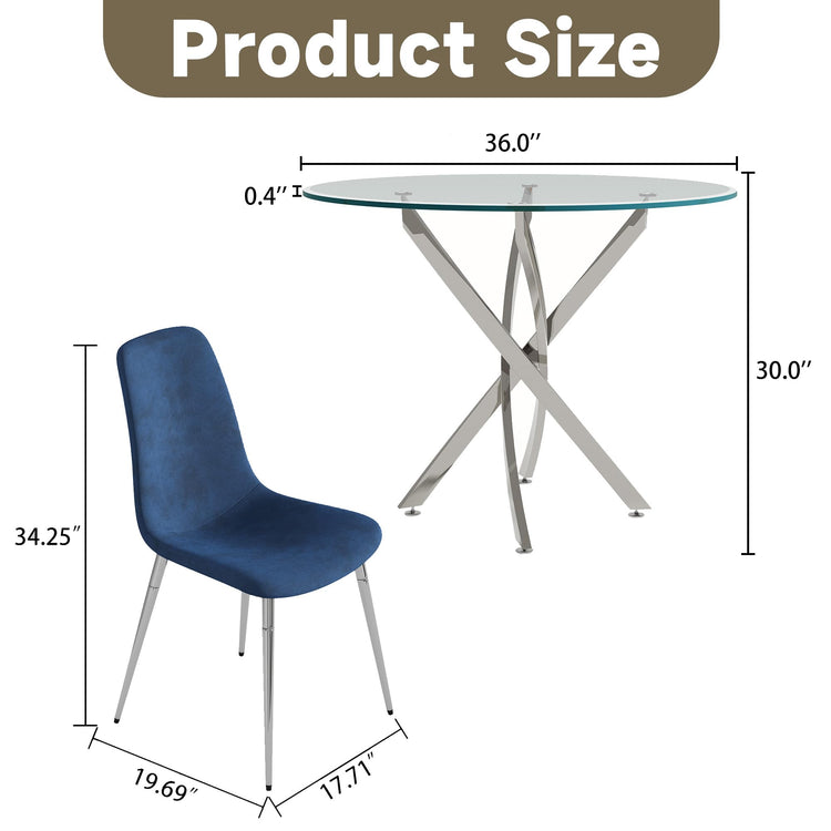 36" Round Glass Dining Table Set for 4 (5 Count)