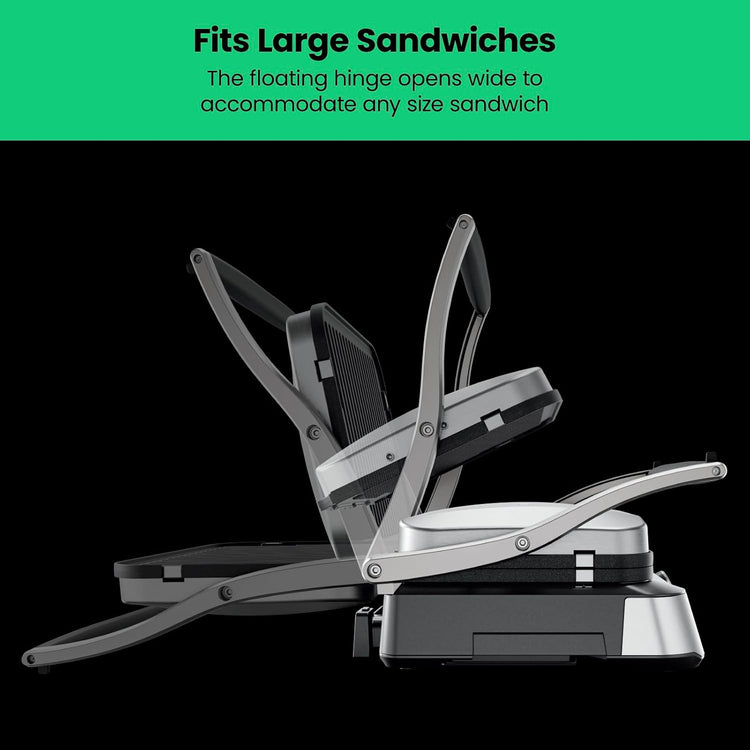 Chefman 5-in-1 Digital Panini Press Grill Sandwich Maker and Griddle Grill Combo with Removable, Reversible Dishwasher-Safe Grilling Plates, Opens 180° for Indoor BBQ /Flat Top Grill, Stainless steel