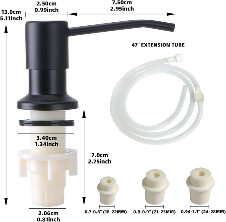 Soap Dispenser for Kitchen Sink, Built in Sink Soap Dispenser, Countertop Soap Dispenser Pump with 47" Extension Tube kit, No Need to Fill Little Bottle Again, Black