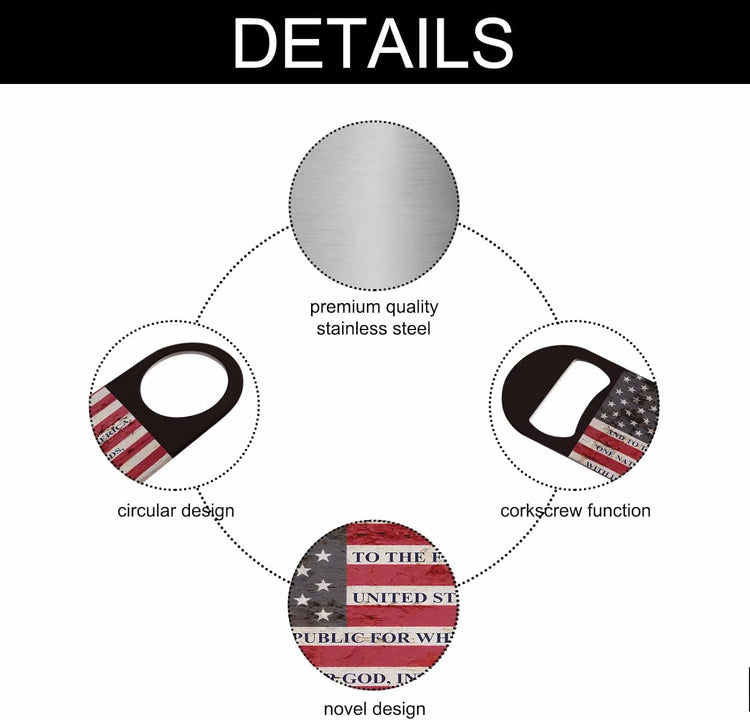 Usa Flag Stainless Steel Bottle Opener Pledge of Allegiance Written on A Weathered United States of America Flag Flat Beer Bottle Opener Keychain for Home Kitchen Bar Restaurant Party Gift
