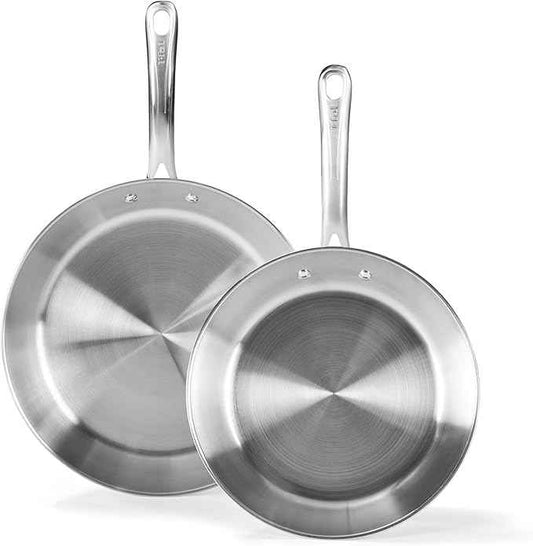 T-Fal Gourmet 11" & 12" Stainless Steel Pan Set, Induction Compatible, Dishwasher Safe, Oven Safe to 500°F, Skillet Set, Frying Pans, Silver