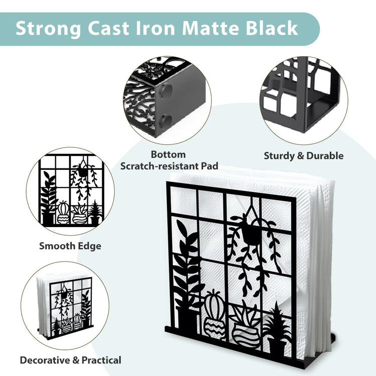 Potted Plant Decorative Black Metal Napkin Holder for Table