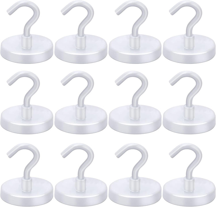LOVIMAG Magnetic Hooks for Cruise Cabins, Cruise Essentials Must Haves, Cruise Magnets, Magnetic Key Holder, Strong Magnetic Hooks for Hanging, Fridge, Grill -12 Pack, 110lbs, White