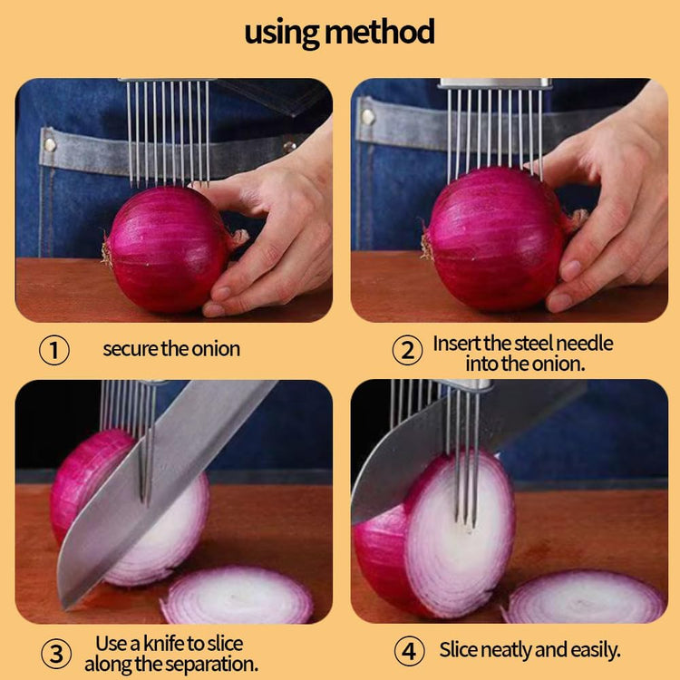 Onion Holder for Slicing, Stainless Steel Onion Slicer and Chopper, Lemon Slicer Vegetable Cutter Kitchen Tool, Food Slicing Assistant for Meat, Tomato, Potato, Lemon (2 Pack)