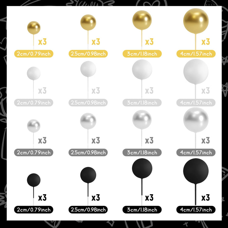 48 Pcs Balls Cake Topper Decorations Balloon Cupcake Toppers Foam Cake Topper Balls Cake Balls Decorations for Birthday Party Wedding Anniversary Cake Decorating (48 Count)