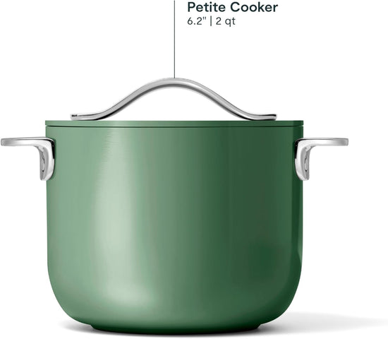 Caraway Petite Cooker - 2 Qt Ceramic Coated Pot - Free From Forever Chemicals - Perfect for Rice, Grains, or Sauces - Sage - Nestoria