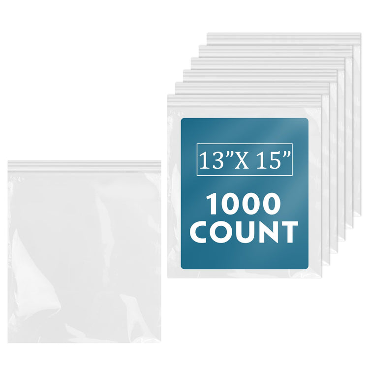 1000 Count 13" x 15" Clear Reclosable Zip Plastic Poly Bags