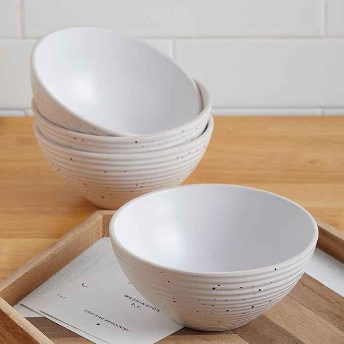 Stone Lain Lauren Modern Stoneware 32-piece Round Dinnerware Set, Plates and Bowls Set, Dish set for 8, Off White