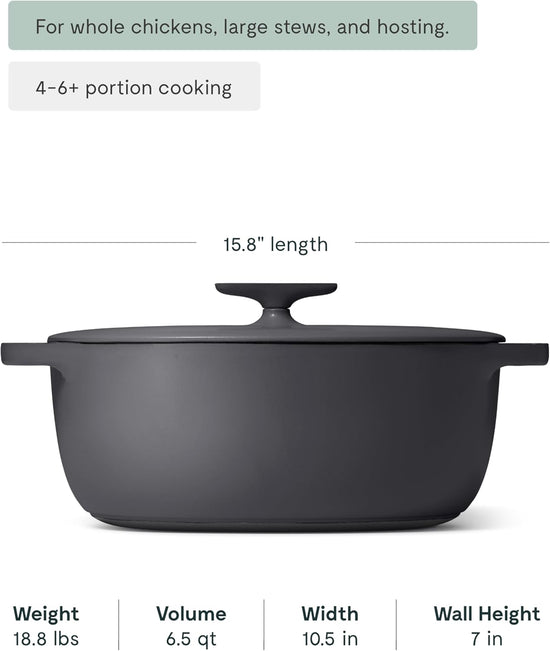 Caraway Enameled Cast Iron Dutch Oven - 8qt Dutch Oven With Lid - 3 Layer Enamel Coating - No Seasoning Required - Compatible With All Stovetops - Oven Safe - No Forever Chemicals - Charcoal - Nestoria