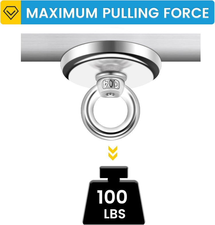 Magnetic Hooks, 100 LB（45KG） Heavy Duty Magnetic Hooks with Countersunk Hole Eyebolt, Perfect for Home, Kitchen, Workplace, Office and Garage, Pack of 50