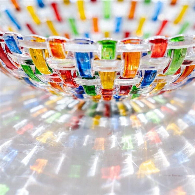 Hand Painted Colorful Woven Glass Crystal Salad & Fruit Bowl Decoration,Centerpiece For Home,Office,Wedding Decor, Fruit, Snack, Dessert, Server