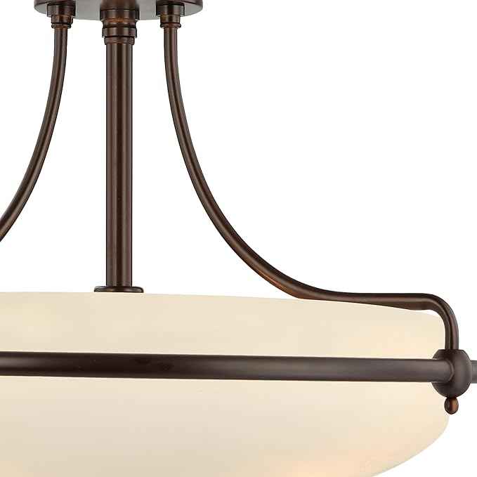Quoizel Griffin Semi-Flush Mount Ceiling Light, 21 Inch 4-Light Palladian Bronze Opal-Etched Frosted Glass Shade, Hanging Light Fixture for Hallway, Kitchen, Bedroom, Dining, Farmhouse or Office