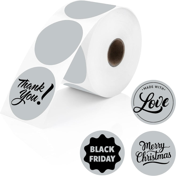 Perco Grey 2-Inch Perforated Circle Dot Thermal Sticker Labels — 735 Stickers/Roll, Direct Thermal Printer Compatible—with Permanent Adhesive for Organizing, Color Coding, Bin Labeling—Made in USA