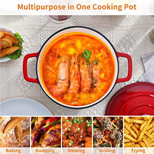6 QT Enameled Cast Iron Dutch Oven Pot with Lid