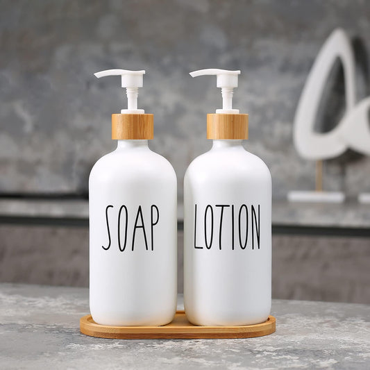 MOMEEMO White Soap Dispenser Bathroom Set, Soap and Lotion Dispenser Set Suitable for Bathroom Accessories Decor. (White)