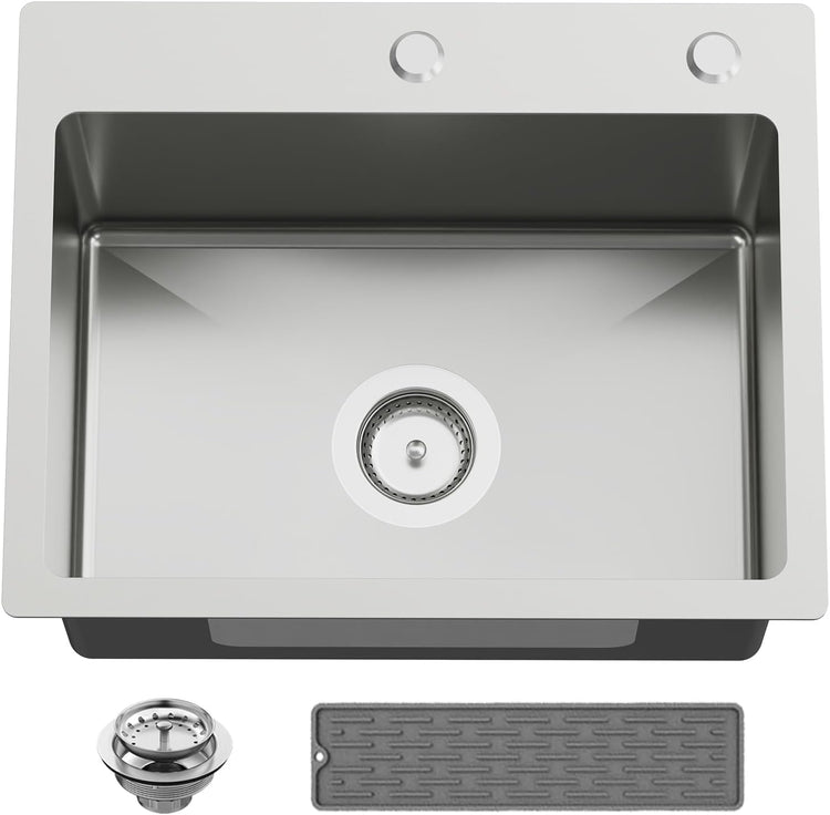 20x16 In Kitchen And Bar Sink- Stainless Steel Drop In Kitchen Sink Modern Single Bowl Topmount Bar Sink With Silicon Mat,Drain Strainer Set Compatibility With Various Kitchen & Bar Style