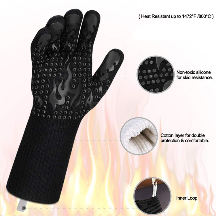BBQ Gloves 1472 Degree F Heat Resistant Grilling Gloves Silicone Non