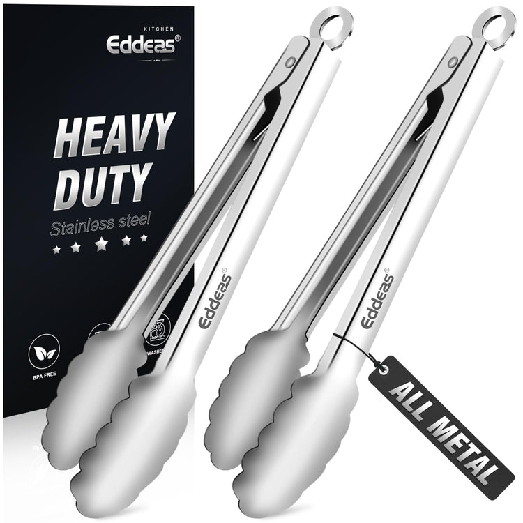 2PCS 9Inch Tongs for Cooking Heavy Duty All Metal Kitchen Tongs (2 Count)