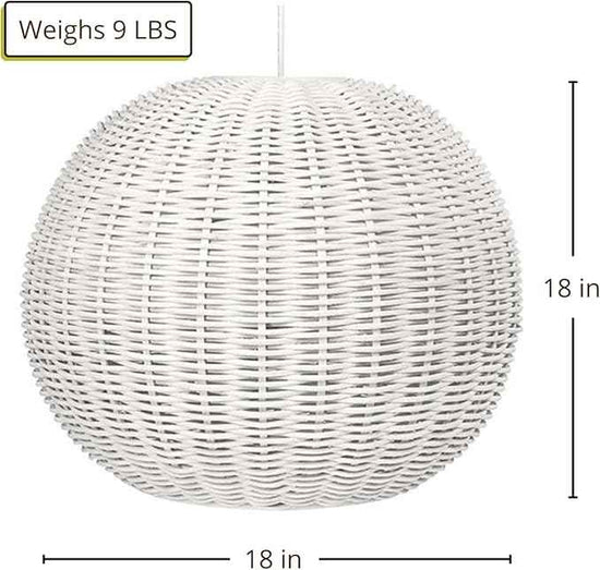 KOUBOO Lamp Wicker Ball Pendant – Boho Rattan Ceiling Light Fixture for Dining Room, Kitchen Island & Living Room Décor – Modern Farmhouse Pendant Light Shade, White