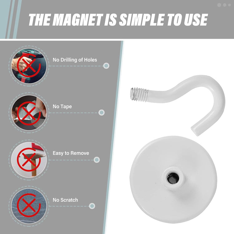 Neosmuk Magnetic Hooks Heavy Duty,Strong Magnet with Hook for Fridge, Super Neodymium Extra Strength Industrial Hooks for Hanging, Magnetic Hanger for Toolbox, Cruise, Grill(White,10 Pack)