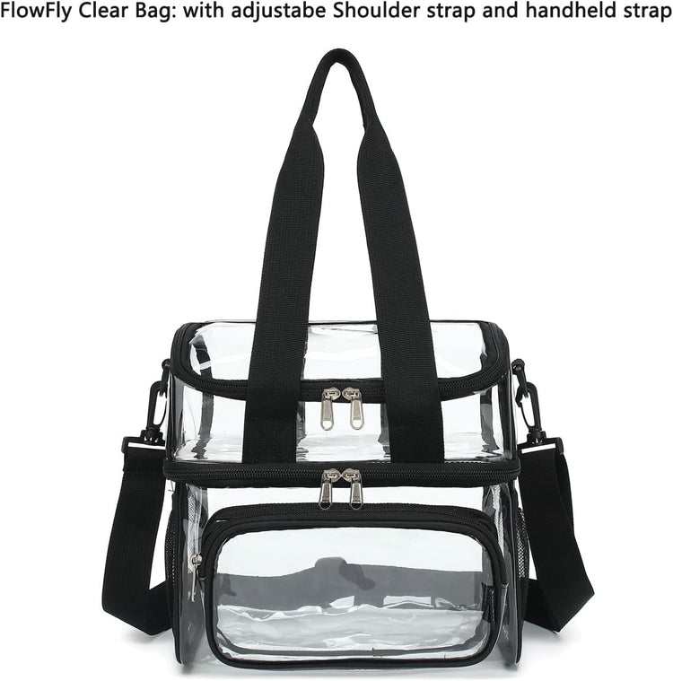 FlowFly Double Layer Cooler Insulated Lunch Bag Adult Lunch Box Large Tote Bag for Men, Women, With Adjustable Strap,Front Pocket and Dual Large Mesh Side Pockets