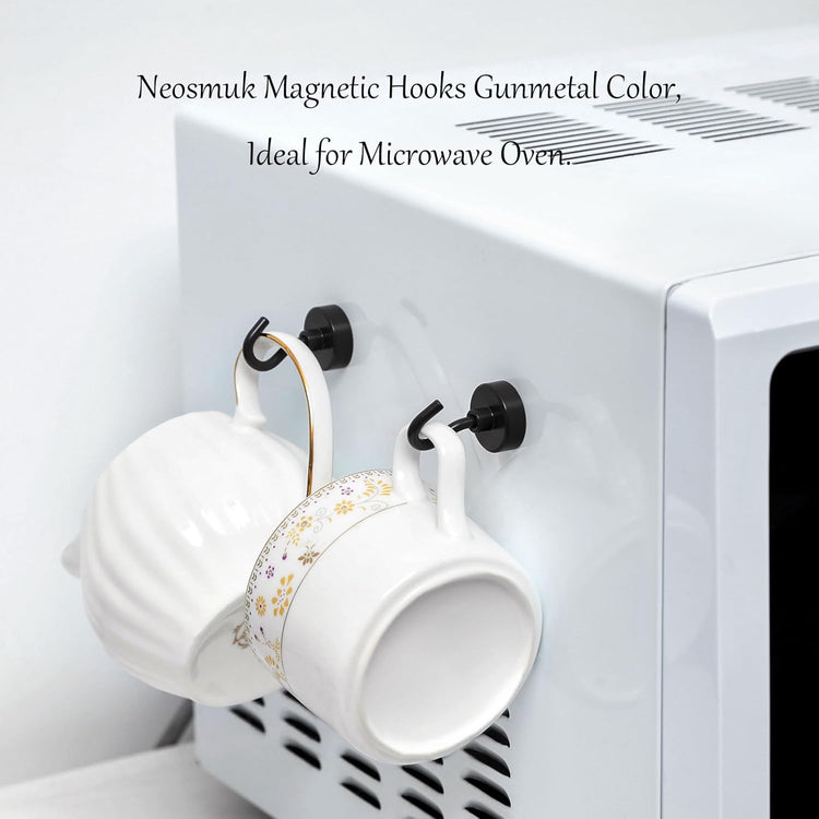 Neosmuk Magnetic Hooks, 40lb Heavy Duty Earth Magnets with Hook for Refrigerator, Extra Strong Cruise Hook for Hanging, Magnetic Hanger for Cabins, Grill (Gunmetal, Pack of 10)