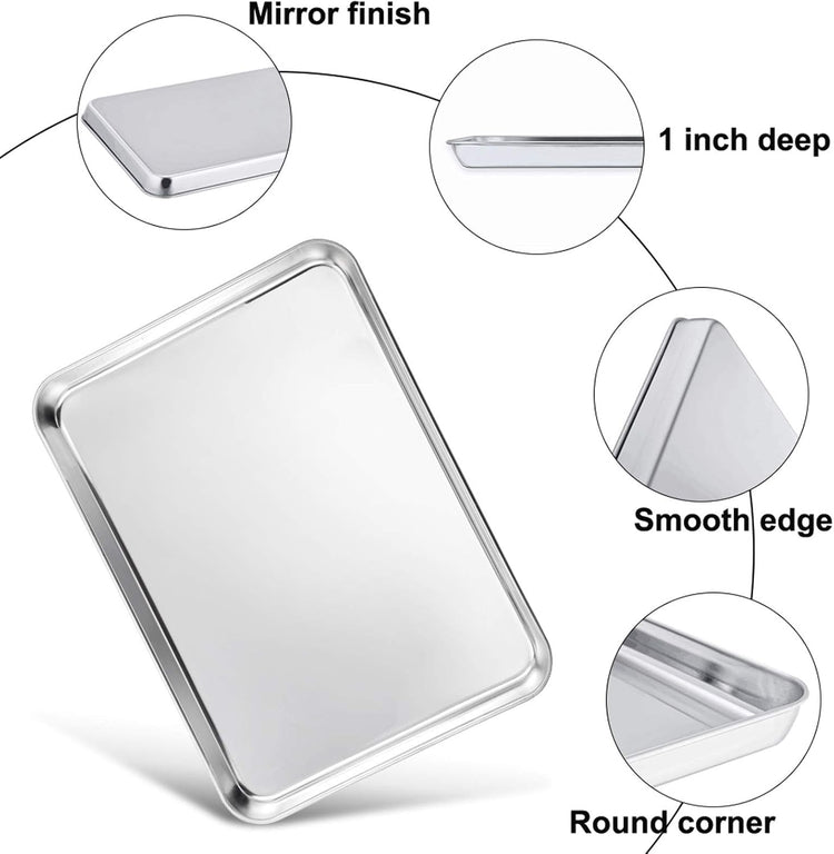 TeamFar Baking Sheet with Rack, 17.6 x 13 x 1 inch Stainless Steel Baking Pan Cookie Sheet Set with Cooling Rack for Baking/Roasting/Cooling, Non-Toxic & Heavy Duty, Dishwasher Safe - Set of 4
