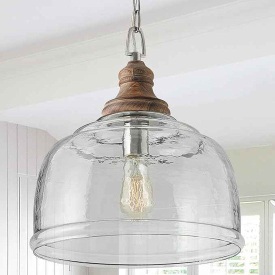 Capital Lighting 330318YG Julian Coastal Style Clear Organic Rippled Glass Dome Pendant, 1-Light 100 Watt, 16" H x 14" W, Grey Wash/Iron Silk