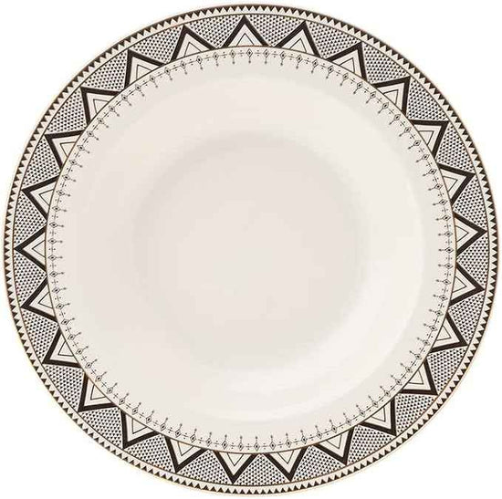 Karaca Globe 24-Piece Dinnerware Set for 6 People - Kitchen Dish Set for Salad, Soup, Pasta, Noodle & More - Modern Chic Porcelain Dishware Plate Set (White with Black Triangle Design)