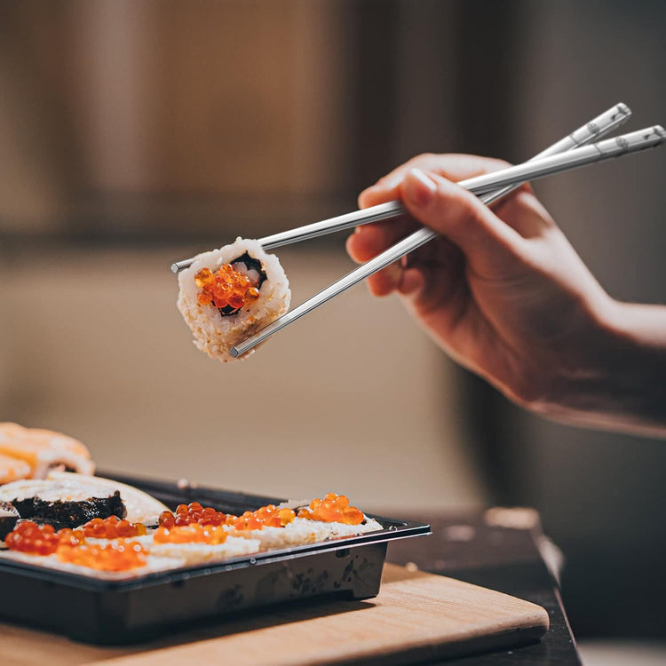 Stainless Steel Chopsticks - 5 Pairs Reusable Metal Chopsticks Dishwasher Safe, Japanese Chinese korean Chop sticks Set,Non-Slip Stainless Chop sticks, Silver Metal Chop sticks for Adults
