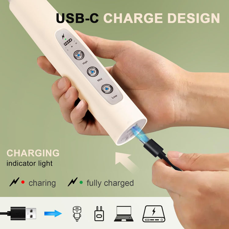 Beige Handheld Milk Frother Wand with Stand for Coffee
